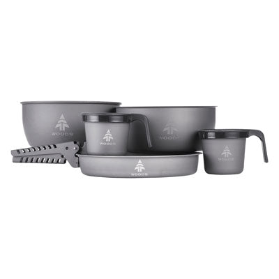 key features Woods Nootka Anodized 5-pc Camping Cook Set