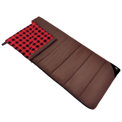 key features Woods Heritage Cotton Flannel Camping Sleeping Bag: 32 Degree - Brown