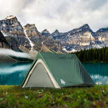 Load image into Gallery viewer, Fully built Woods A-Frame 3-Person 3-Season Tent in Green near the mountains