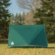 Load image into Gallery viewer, Side view of the Woods A-Frame 3-Person 3-Season Tent in Green on campground