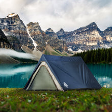 Load image into Gallery viewer, Fully built Woods A-frame 3-person 3-season Tent in Blue by the water and mountains