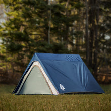 Load image into Gallery viewer, Fully built Woods A-frame 3-person 3-season tent in Blue on grass