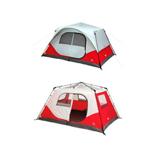 Load image into Gallery viewer, Image comparison of the 8-person cabin tent with and without rainfly in red