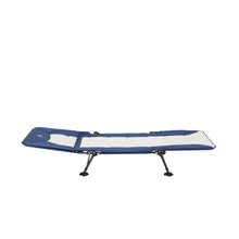 Load image into Gallery viewer, Fully reclined Woods Portable Quick Set-Up Adjustable 2-in-1 Camping Cot in Navy from the right side