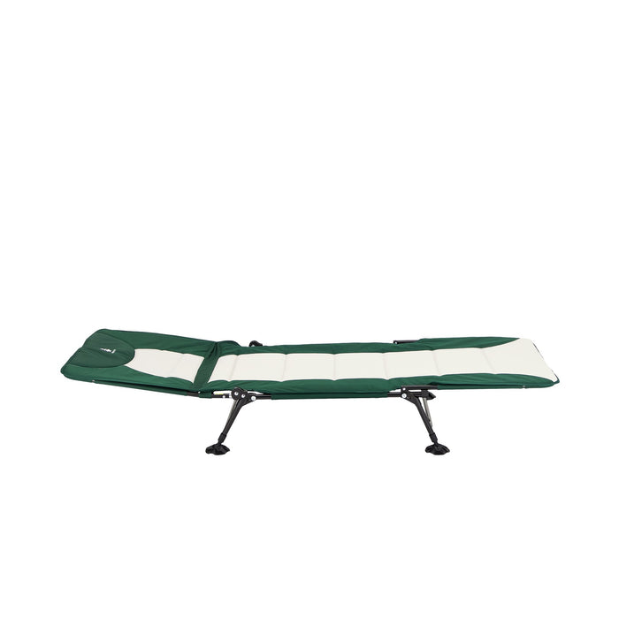 Reclined Woods Portable Quick Set-Up Adjustable 2-in-1 Camping Cot in Green from the right side