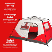 Load image into Gallery viewer, Features of the 8-person cabin tent without rainfly in red