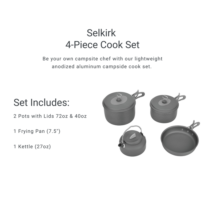 What is included in the Woods Selkirk Anodized 4-piece Camping Cook Set