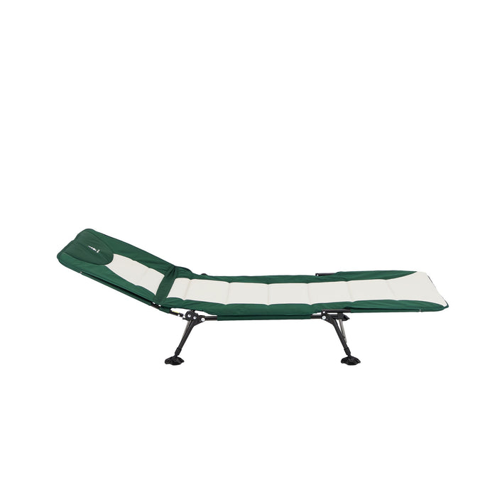 Reclined Woods Portable Quick Set-Up Adjustable 2-in-1 Camping Lounger in Green from the right side