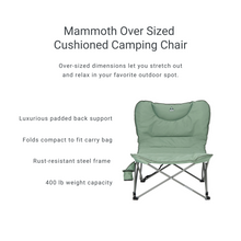 Load image into Gallery viewer, Features of the Woods Mammoth Folding Padded Camping Chair in Sea Spray