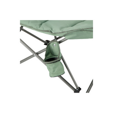 Load image into Gallery viewer, Close up of the cup holder on the Woods Mammoth Folding Padded Camping Chair in Sea Spray