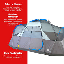 Load image into Gallery viewer, Features of the 8-person lightweight dome tent without rainfly in blue