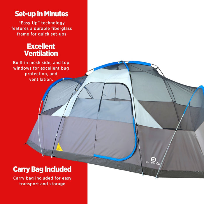 Features of the 8-person lightweight dome tent without rainfly in blue