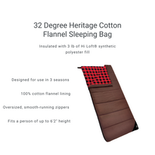 Load image into Gallery viewer, Features of the Woods Heritage Cotton Flannel Sleeping Bag in Brown
