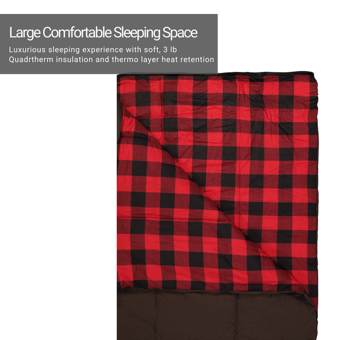 Close up of the lining on the Woods Heritage Cotton Flannel Sleeping Bag in Brown