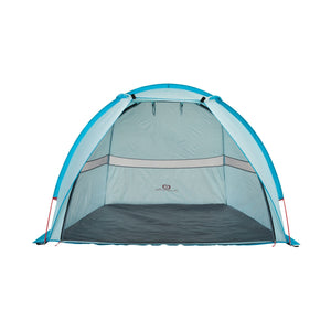 Fully built 2-person beach tent and sun shade shelter in blue