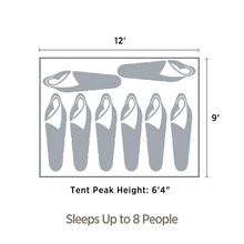 Load image into Gallery viewer, Dimensions of the 8-person cabin tent 