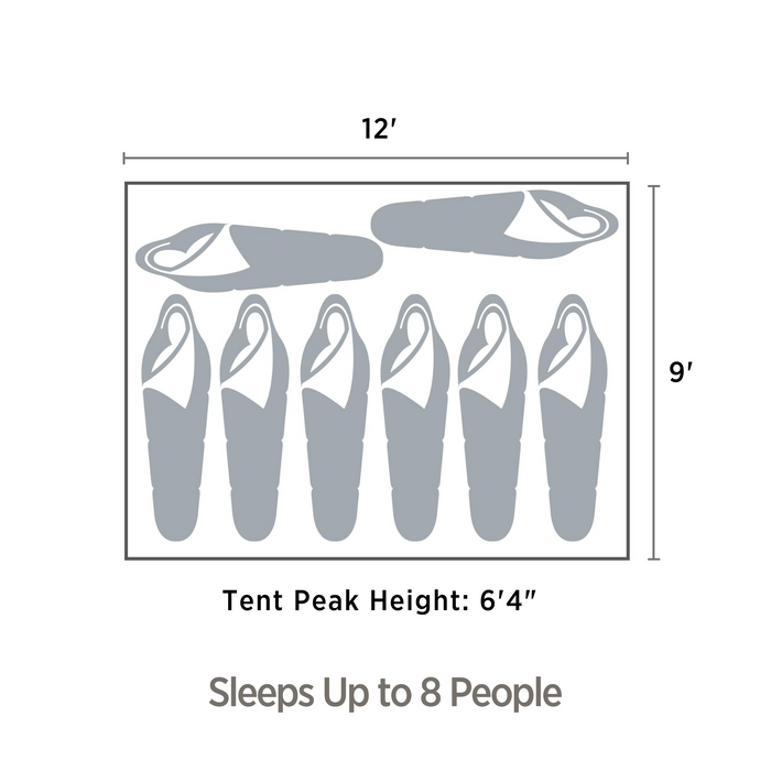 Dimensions of the 8-person cabin tent 