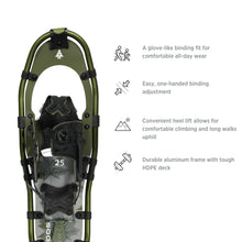 Load image into Gallery viewer, Features of the Woods Men&#39;s Sycamore All-Terrain Lightweight Snowshoes in 25 inches