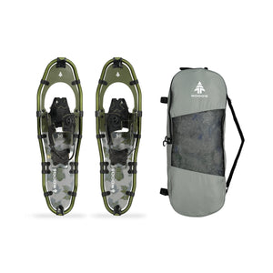 Woods Men's Sycamore All-Terrain Lightweight Snowshoes in 30 inches next to carry bag