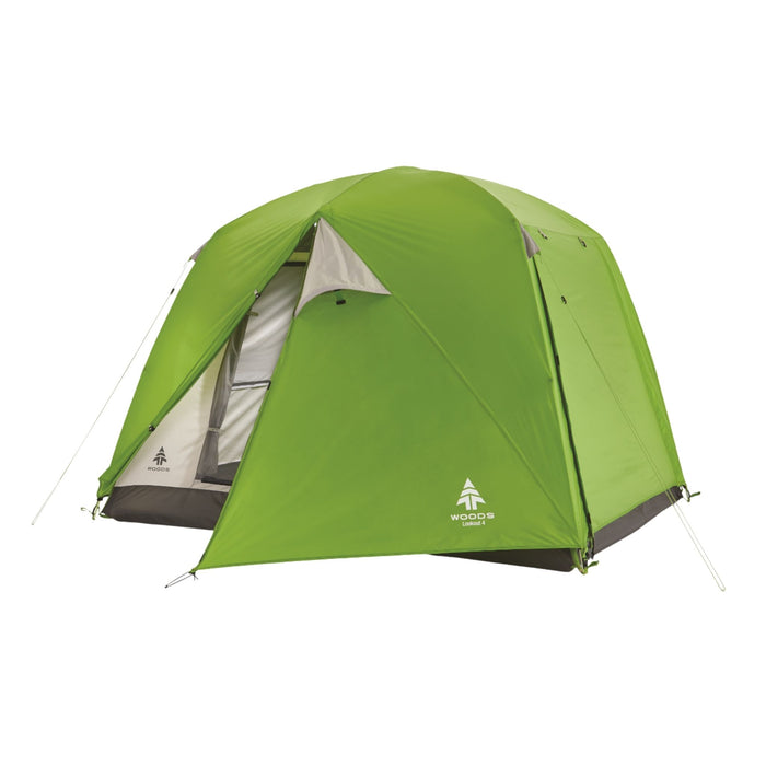 Fully built Woods Lookout Lightweight 4-Person 3-Season Tent with rainfly and vestibule open
