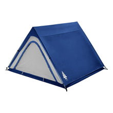 Load image into Gallery viewer, Fully built Woods A-frame 3-person 3-season tent in blue