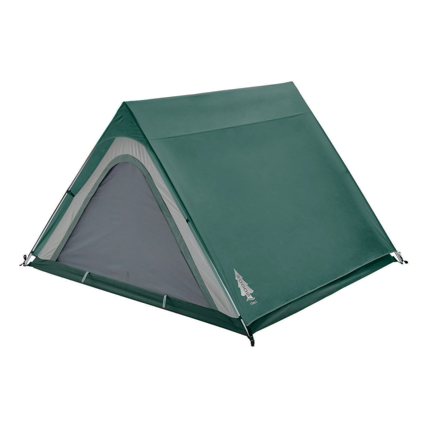 Fully built Woods A-Frame 3-Person 3-Season Tent in Green angled left