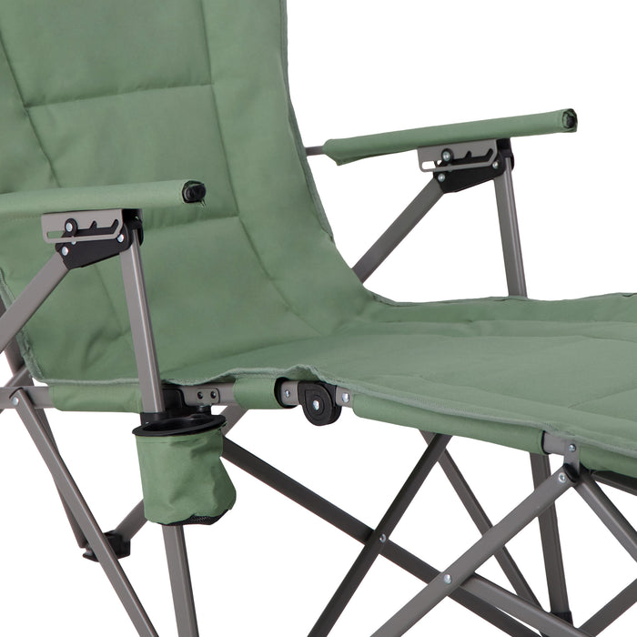 Close up of the seat on the Woods Ashcroft 3-Position Camping Lounger Chair in Sea Spray