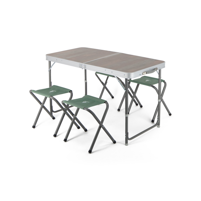 Woods Folding Portable Camping Table with 4 Camping Chairs