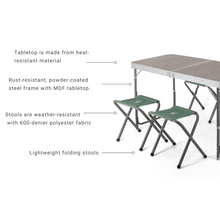 Load image into Gallery viewer, Features of the Woods Folding Portable Camping Table with 4 Camping Chairs