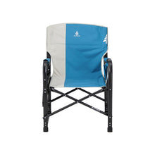 Load image into Gallery viewer, Woods Folding Directors Camping Chair with Table collapsed in Blue from the front 