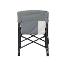 Load image into Gallery viewer, Back view of the Woods Folding Directors Camping Chair with Table collapsed in the color Gun Metal