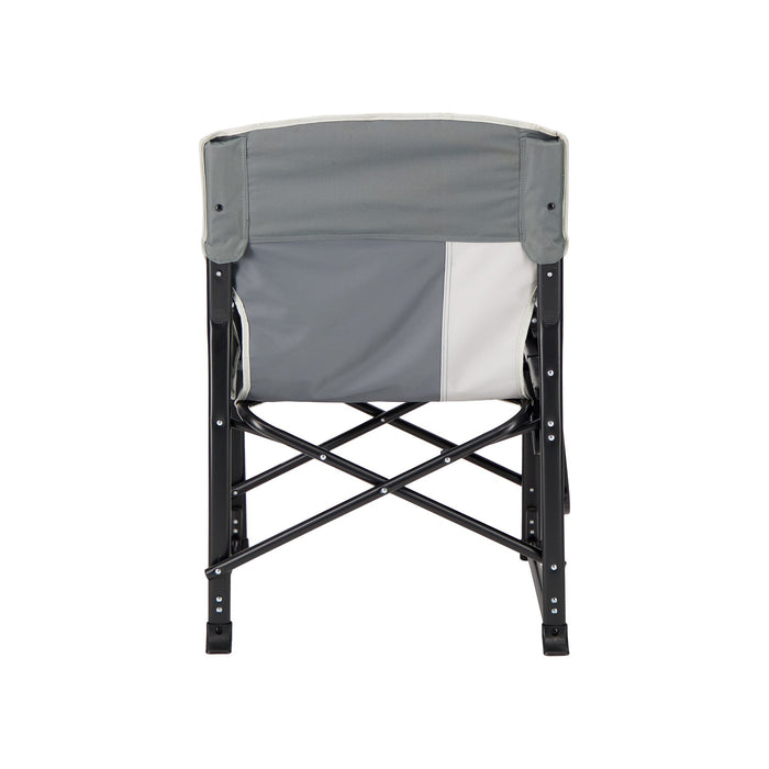 Back view of the Woods Folding Directors Camping Chair with Table collapsed in the color Gun Metal