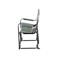 Load image into Gallery viewer, Side view of the Woods Folding Directors Camping Chair with Table collapsed in the color Gun Metal