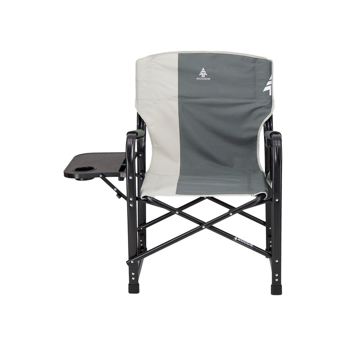 Woods Folding Directors Camping Chair with Table in the color Gun Metal from the front
