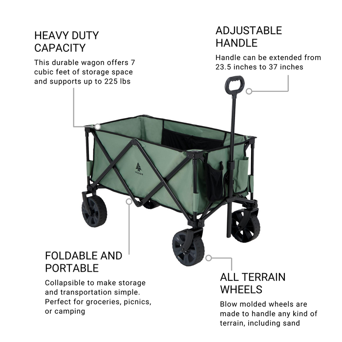 Features of the Woods Outdoor Collapsible Utility King Wagon in Sea Spray 