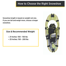 Load image into Gallery viewer, Size guide for the Woods Women&#39;s Balsam All-Terrain Snowshoes