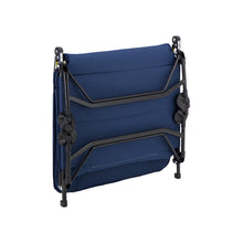 Load image into Gallery viewer, Folded up Woods Portable Quick Set-Up Adjustable 2-in-1 Camping Cot in Navy angled left