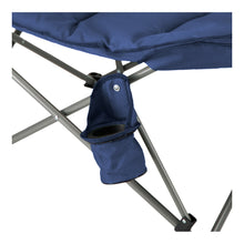 Load image into Gallery viewer, Close up of the cup holder on the Woods Mammoth Folding Padded Camping Chair in Navy