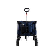 Load image into Gallery viewer, Front view of the Woods Outdoor Collapsible Utility King Wagon in Navy with water bottles in holders