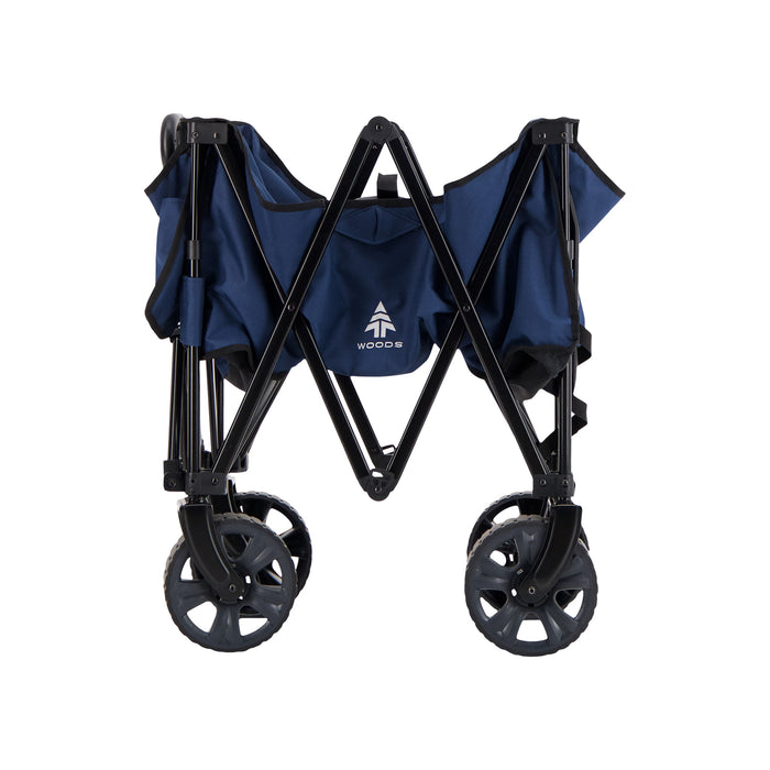 Woods Outdoor Collapsible Utility King Wagon in Navy partially folded