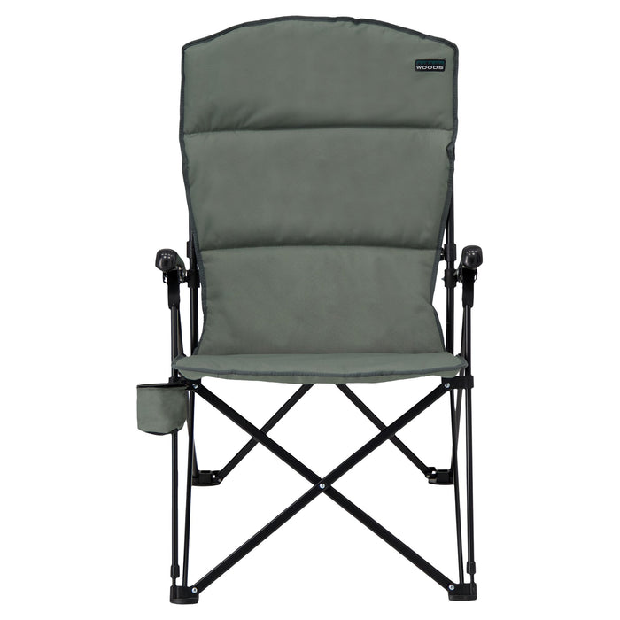 Woods Siesta Folding Reclining Padded Camping Chair in color Gun Metal from the front