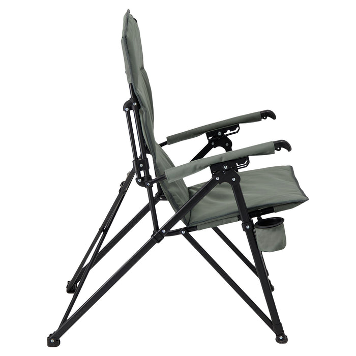 Right side of the Woods Siesta Folding Reclining Padded Camping Chair in color Gun Metal