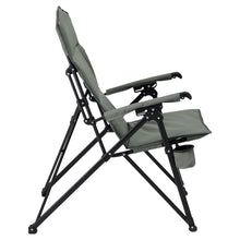 Load image into Gallery viewer, Right side of the Woods Siesta Folding Reclining Padded Camping Chair in color Gun Metal slightly reclined