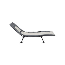 Load image into Gallery viewer, Partially reclined Woods Portable Quick Set-Up Adjustable 2-in-1 Camping Lounger in Gray from the right