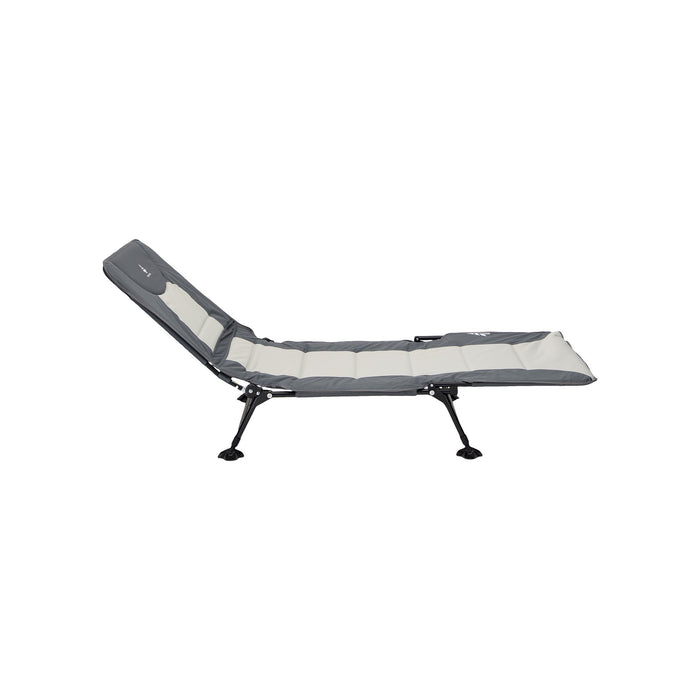 Partially reclined Woods Portable Quick Set-Up Adjustable 2-in-1 Camping Lounger in Gray from the right