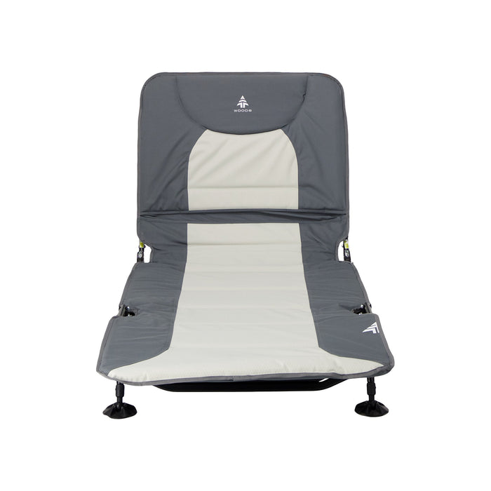 Close up front view of the Woods Portable Quick Set-Up Adjustable 2-in-1 Camping Lounger in Gray
