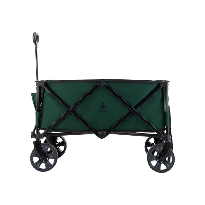 Side view of the Woods Outdoor Collapsible Utility King Wagon in Green