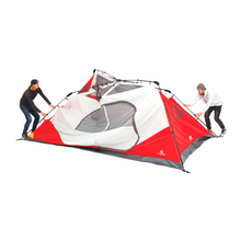 Load image into Gallery viewer, Two men building the 10-person instant pop-up tent in red