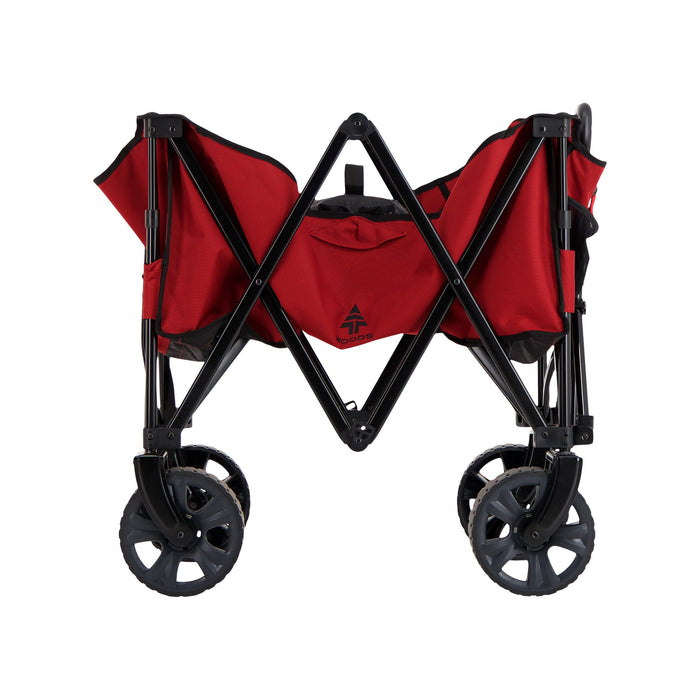 Woods Outdoor Collapsible Utility King Wagon in Red partially unfolded