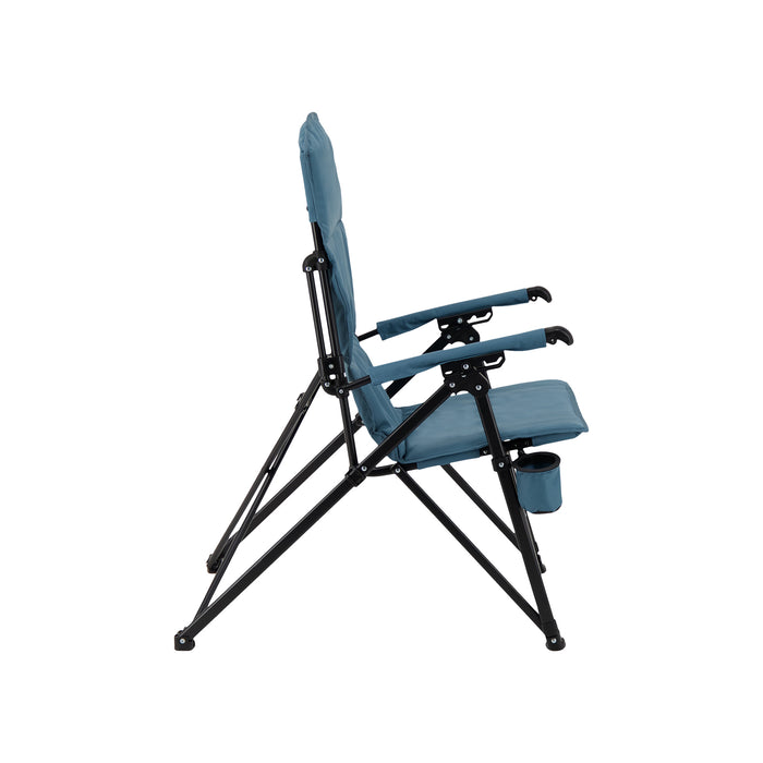 Right side of the Woods Siesta Folding Reclining Padded Camping Chair in Blue